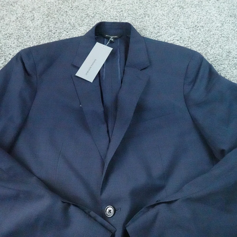 NEW Banana Republic Blazer Mens 42R Navy Plaid Slim Wool Sport Coat Suit Jacket